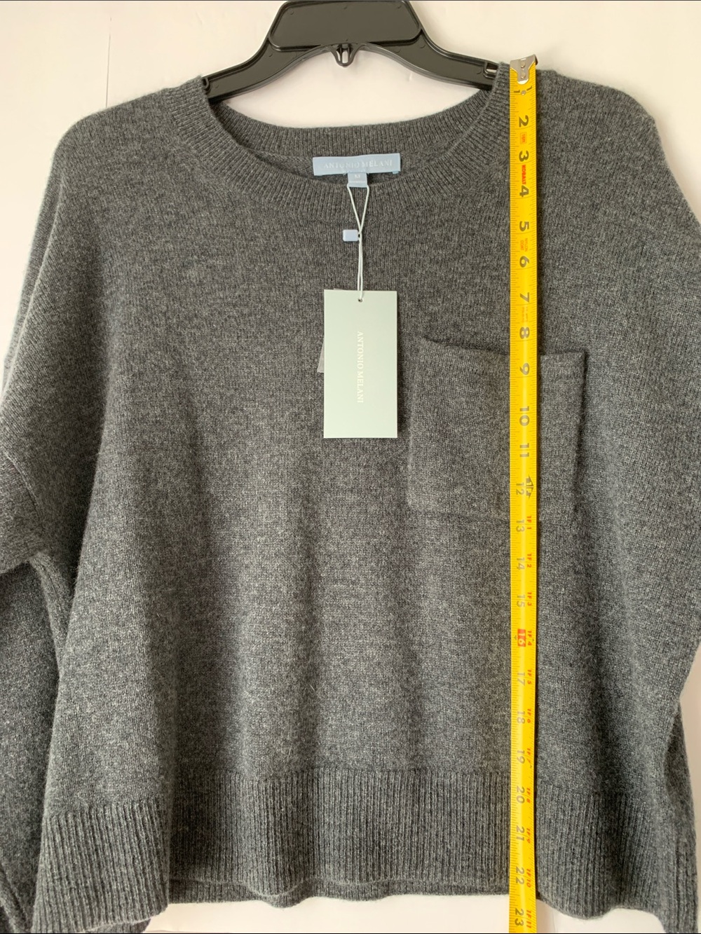 NWT ANTONIO MELANI Charcoal Gray Crewneck Pocket Sweater Size M - Picture 4 of 6